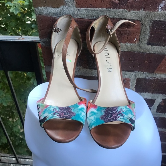 Unisa Brown Floral Wedge Sandals Size 8.5M - Picture 2 of 6